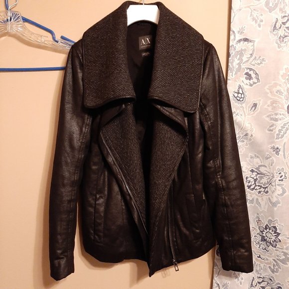 armani exchange a/x faux leather & wool jacket xs - Picture 3 of 5